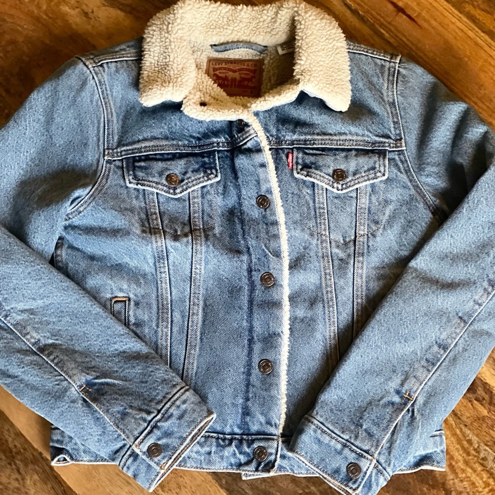 Levi's Blue Jean Jacket with White Sherpa Collar